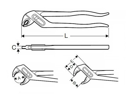 Сантехнические клещи, тип SP, габариты
